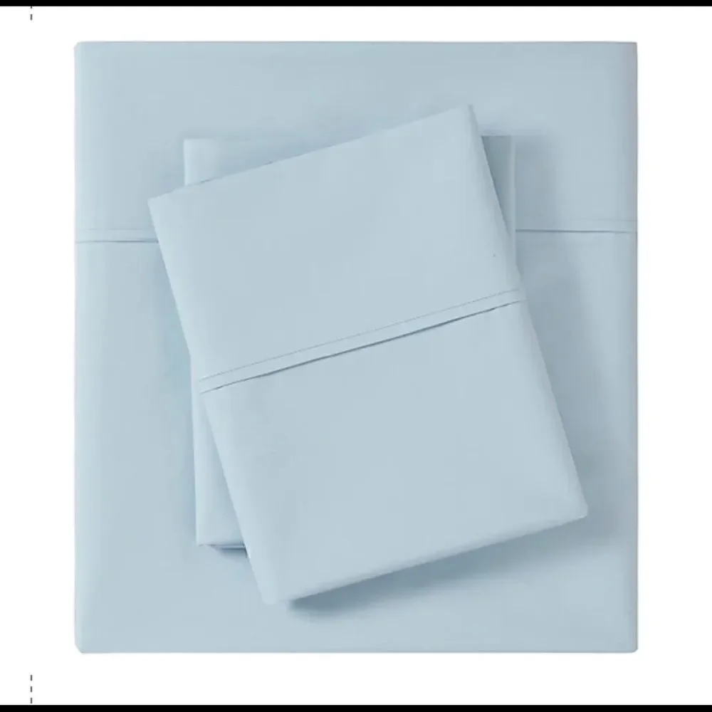 Madison Park 200-Thread-Count Peached Percale Cotton Full Sheets in Light blue